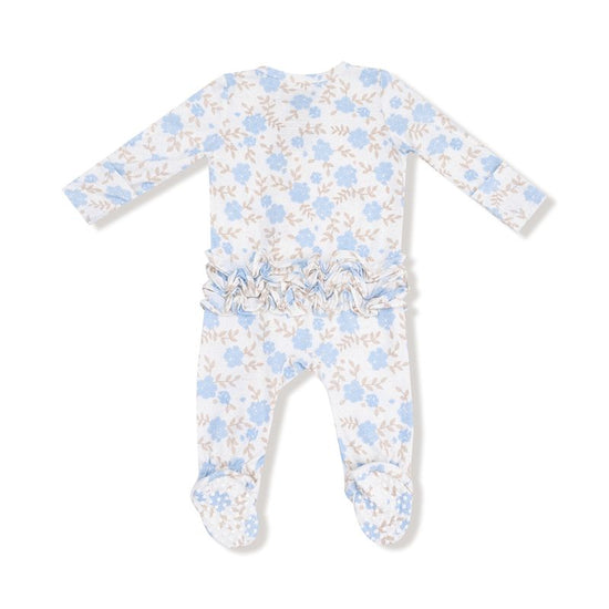 Baby Blue Floral 2-Way Ruffle Zipper Footie