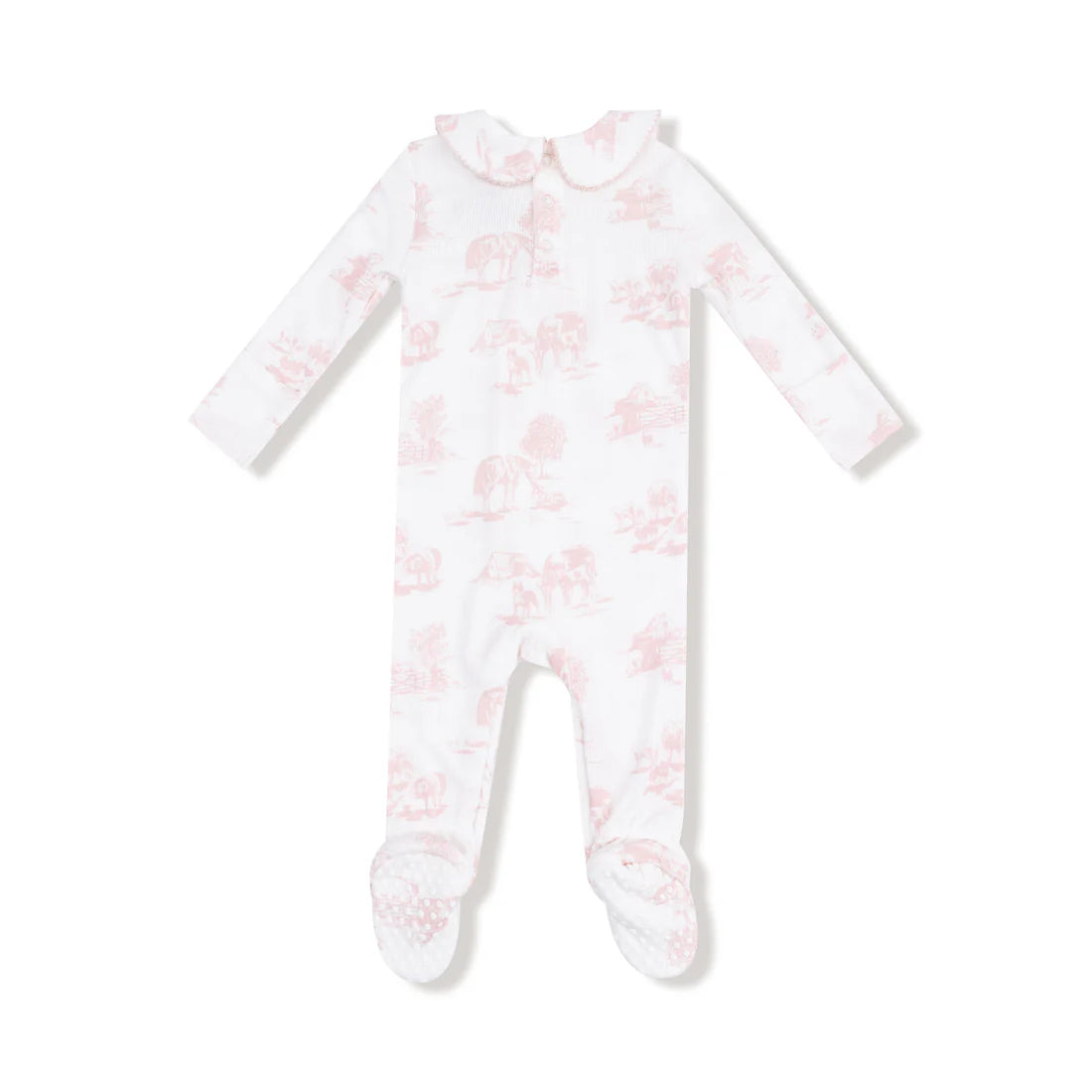 Farm Toile Peter Pan 2 Way Zipper Footie - Pink
