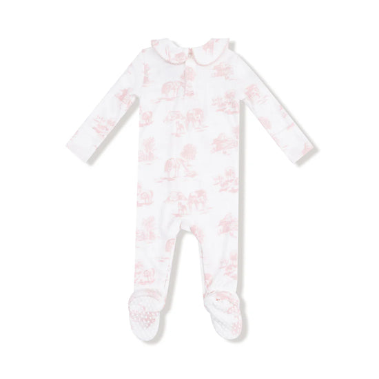 Farm Toile Peter Pan 2 Way Zipper Footie - Pink