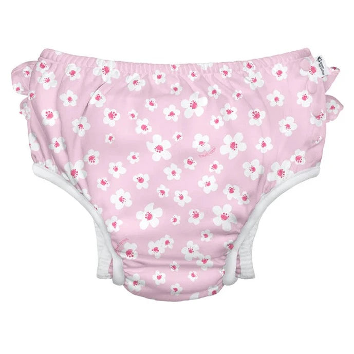 Eco Snap Ruffled Swim Diaper with Gussets - Pink Blossoms