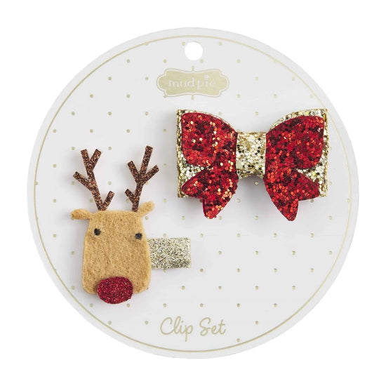 Christmas Hair Clip Sets - Reindeer & Bow