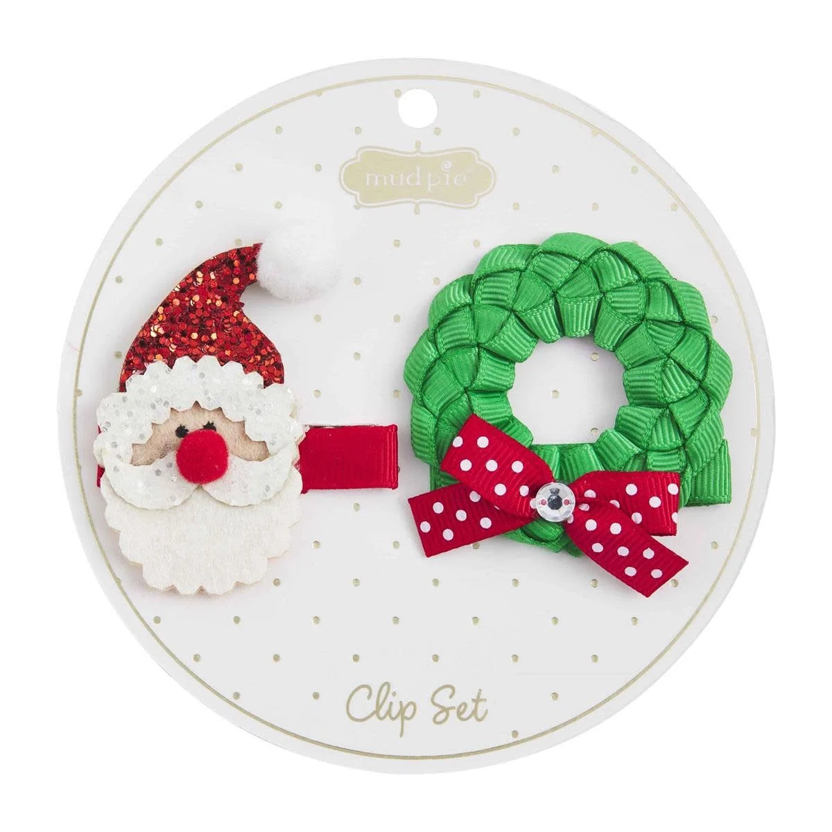 Christmas Hair Clip Sets - Santa & Wreath