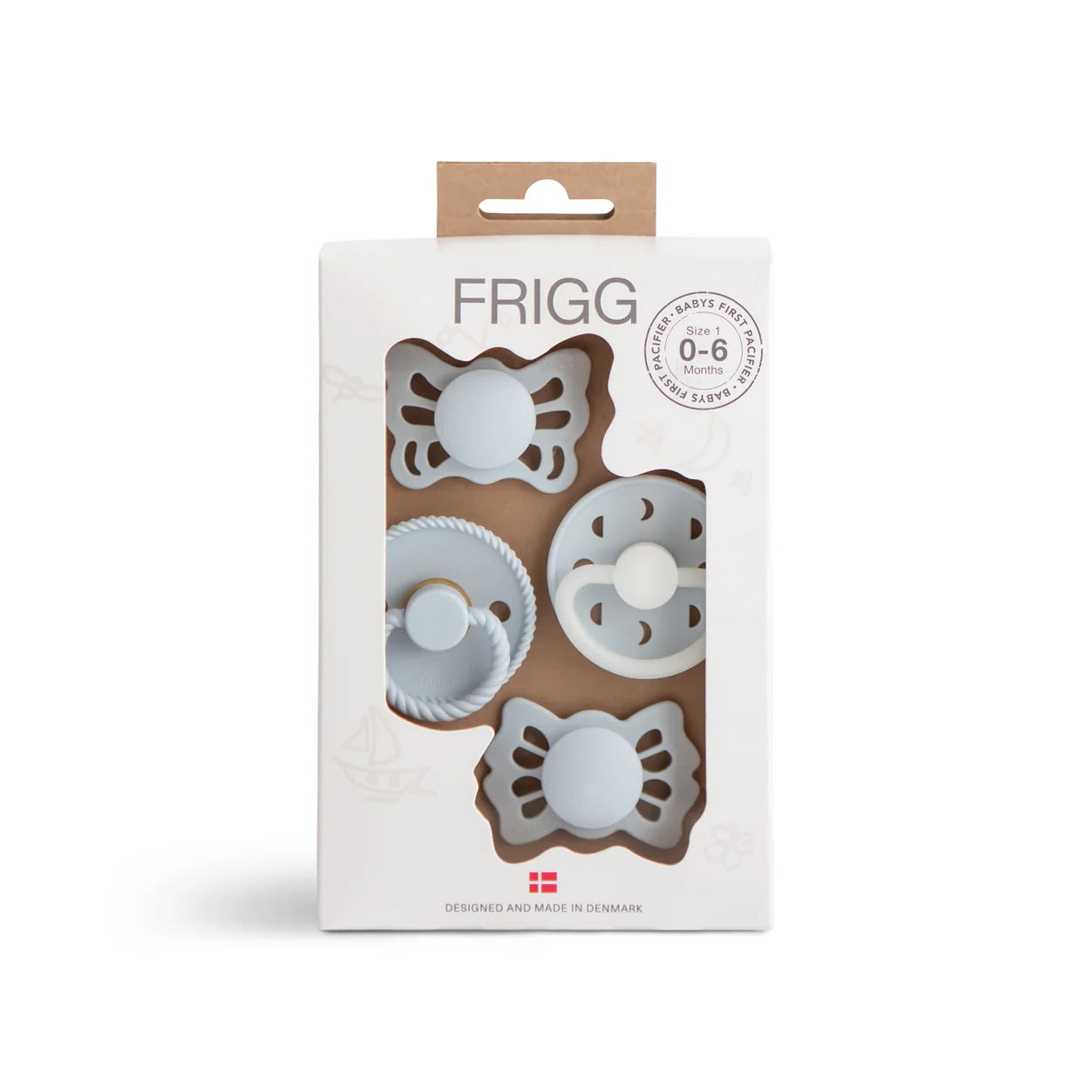 FRIGG Baby's First Pacifier Moonlight Sailing 4-Pack - Powder Blue