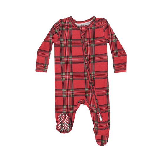 Vintage Holiday Plaid Zipper Footie