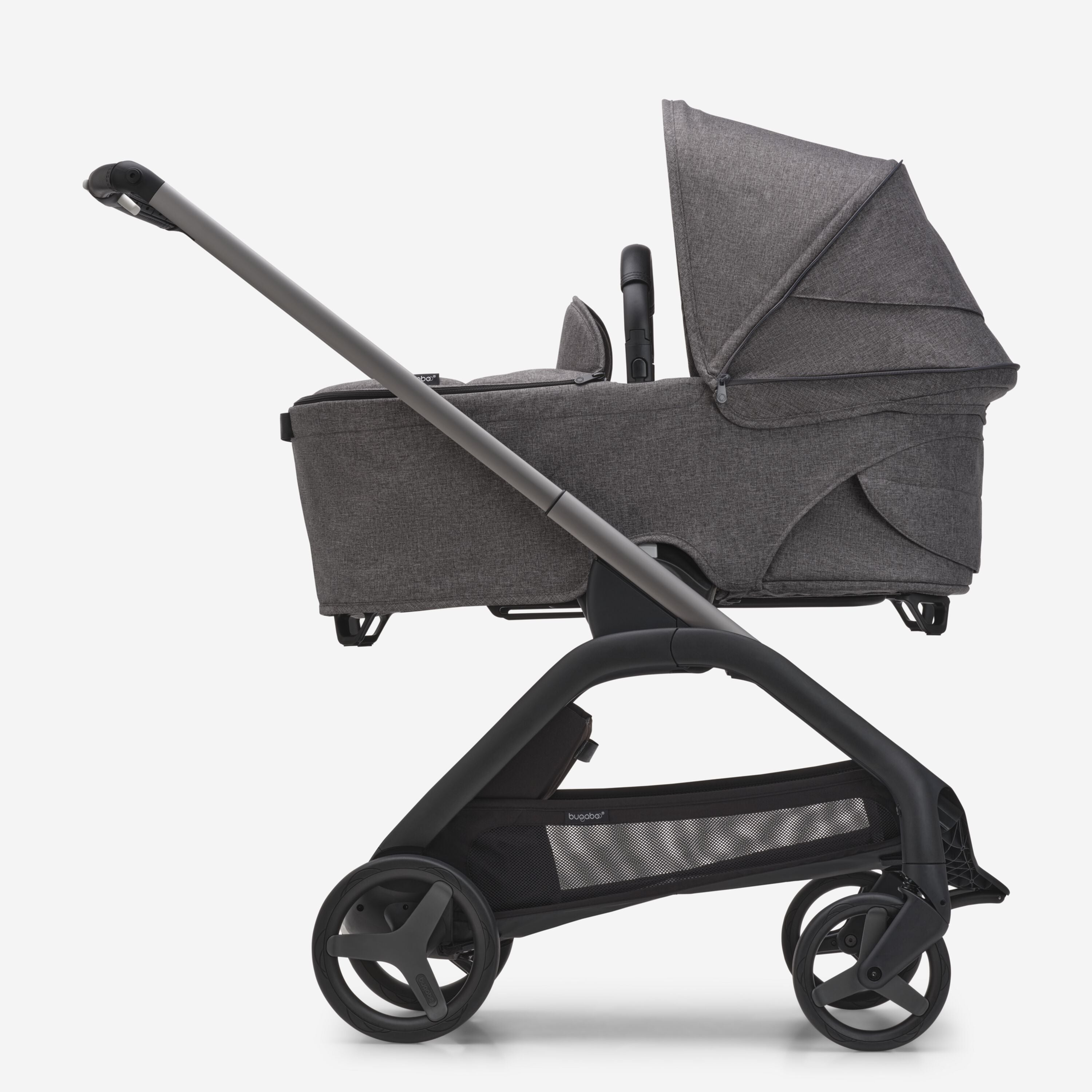 Bugaboo Fox 3 bassinet and seat stroller Grey mélange sun canopy, grey  mélange fabrics, black chassis