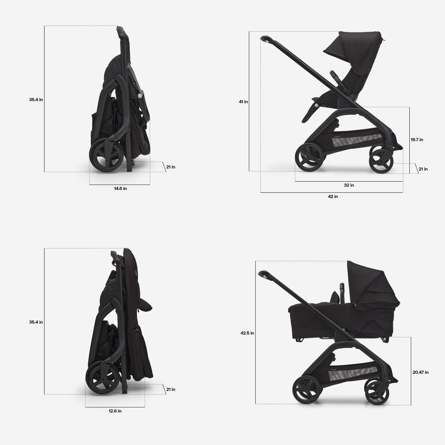 Dragonfly Stroller with Bassinet - Grey Mélange, Grey Mélange & Graphite Chassis