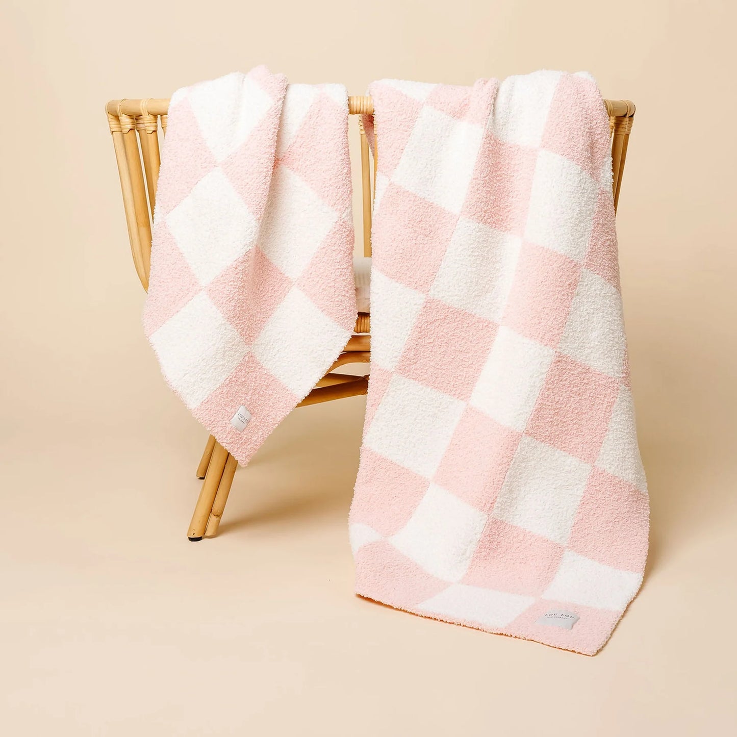 Chenille Blanket - Blush Check