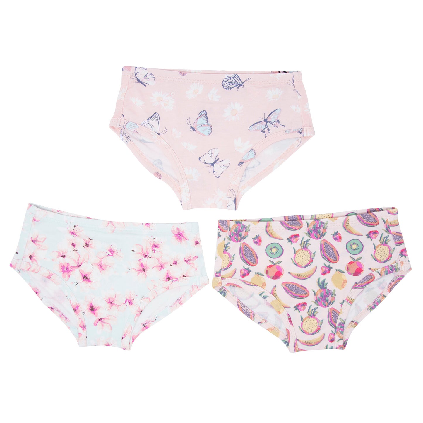 Girl's Underwear 3-Pack - Cherry Blossoms/Butterfly Daisy Pink/Tropical Fruit