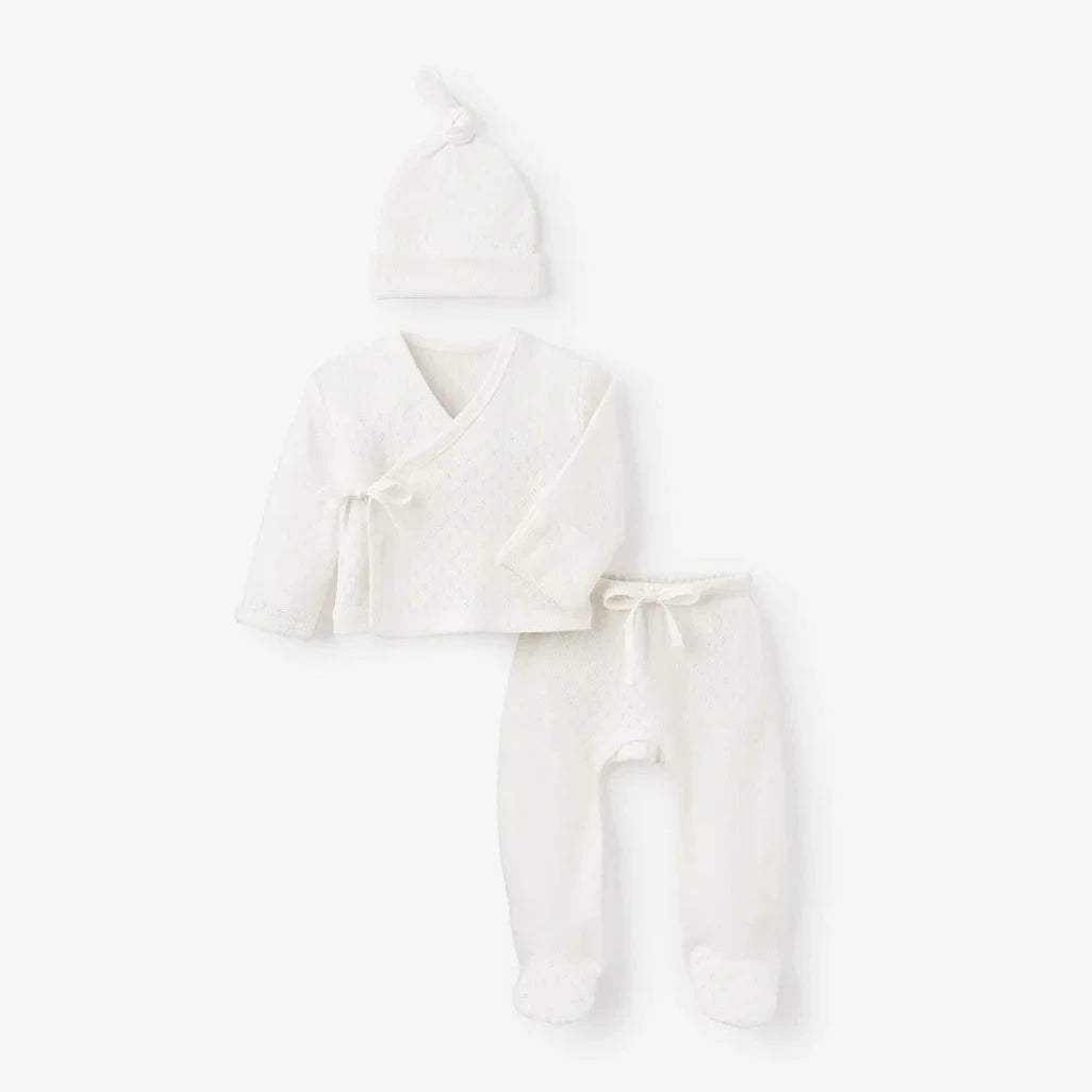 Organic Cotton Pointelle 3-Piece Preemie Layette Set w/ Gift Box - White