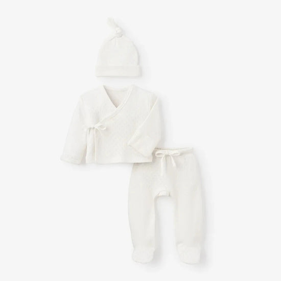 Organic Cotton Pointelle 3-Piece Preemie Layette Set w/ Gift Box - White