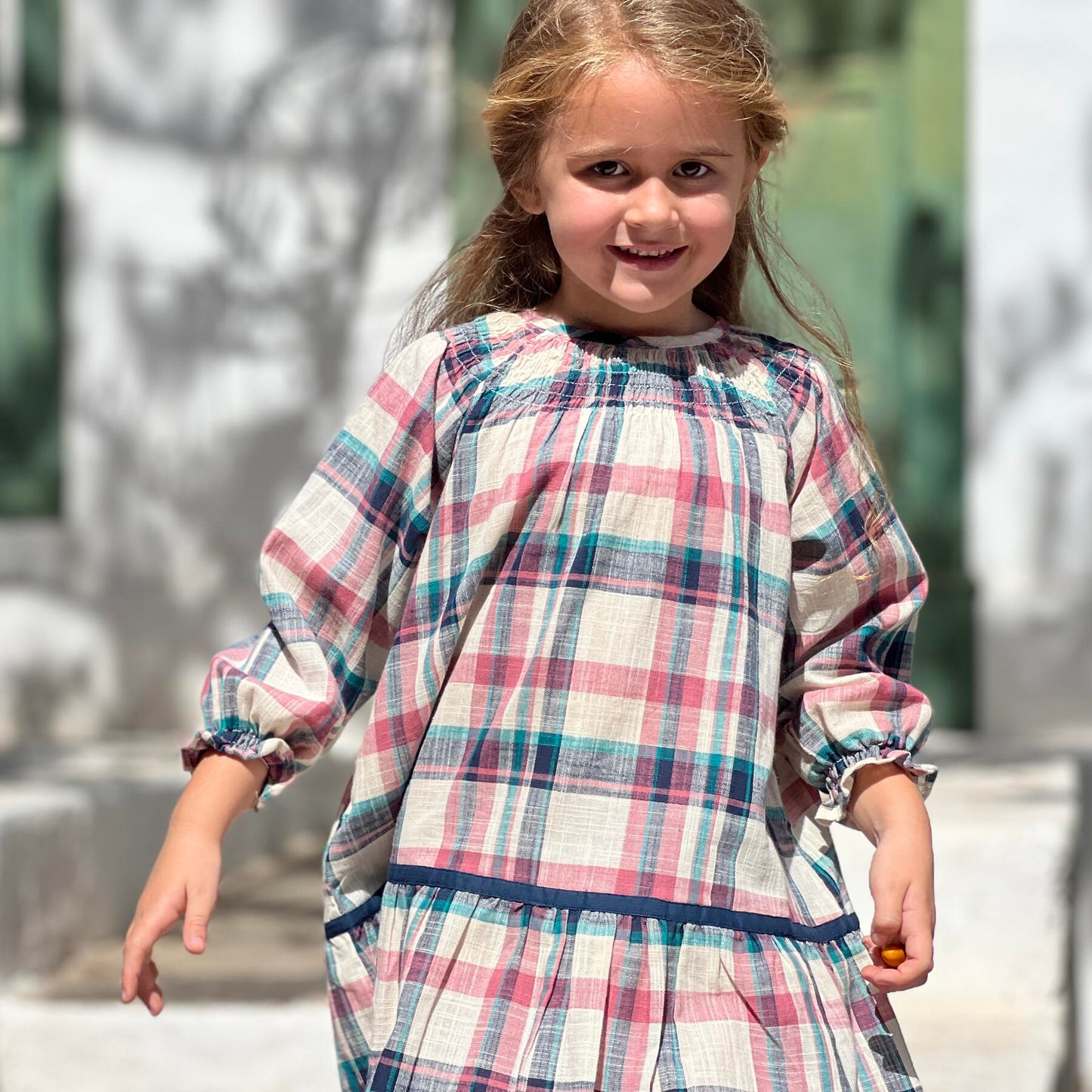 Smocked Dress w/ Deep Hem - Red & Navy Plaid