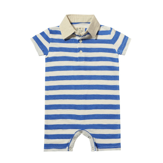 Saltash Romper - Royal & White Striped Slub