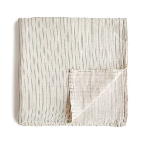 Muslin Swaddle Blanket Organic Cotton - Sage Stripe