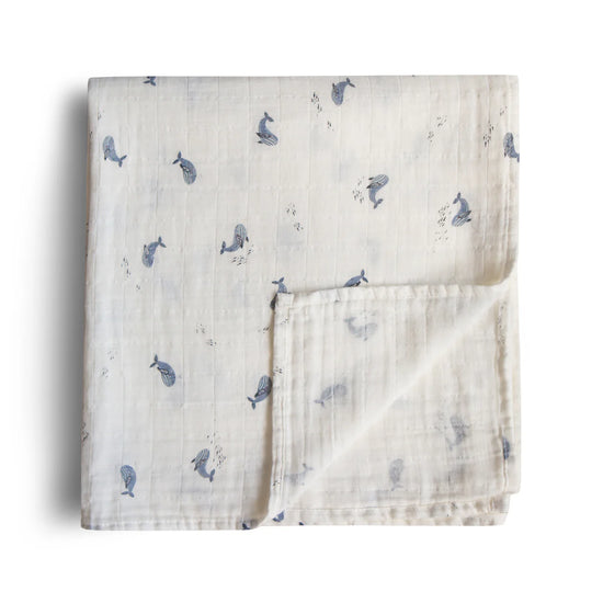 Muslin Swaddle Blanket Organic Cotton - Whales