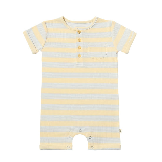 Martingale Henley Romper - Blue & Cream Thick Stripe