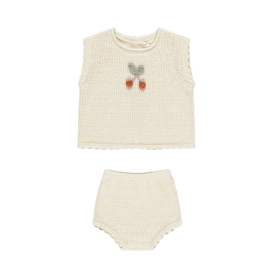 Scallop Knit Baby Set - Cherry