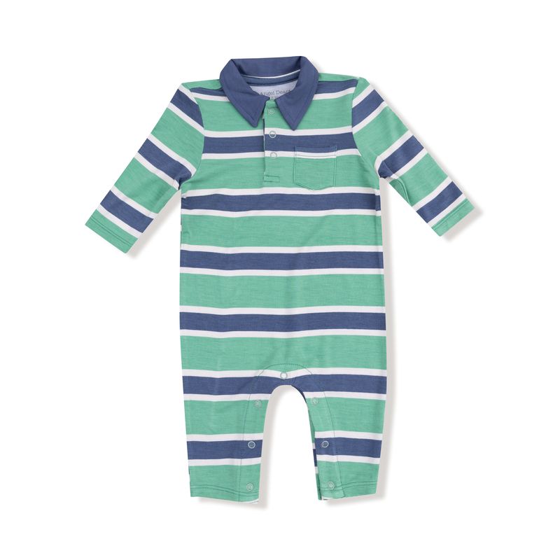 Green & Navy Rugby Stripe Polo Romper