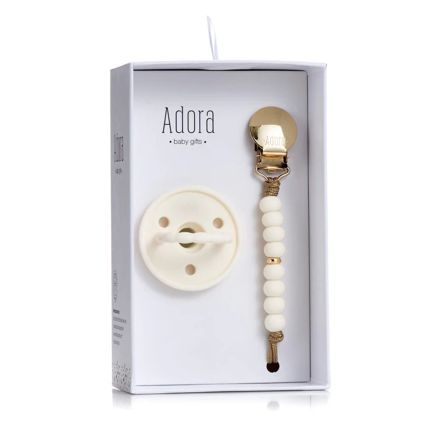 Adora Classic Vanilla Wood Star Pacifier Clip and Pacifier