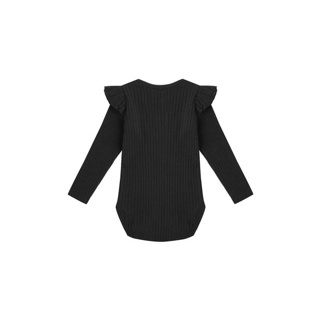 Shoulder Ruffle Bodysuit - Black