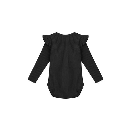 Shoulder Ruffle Bodysuit - Black