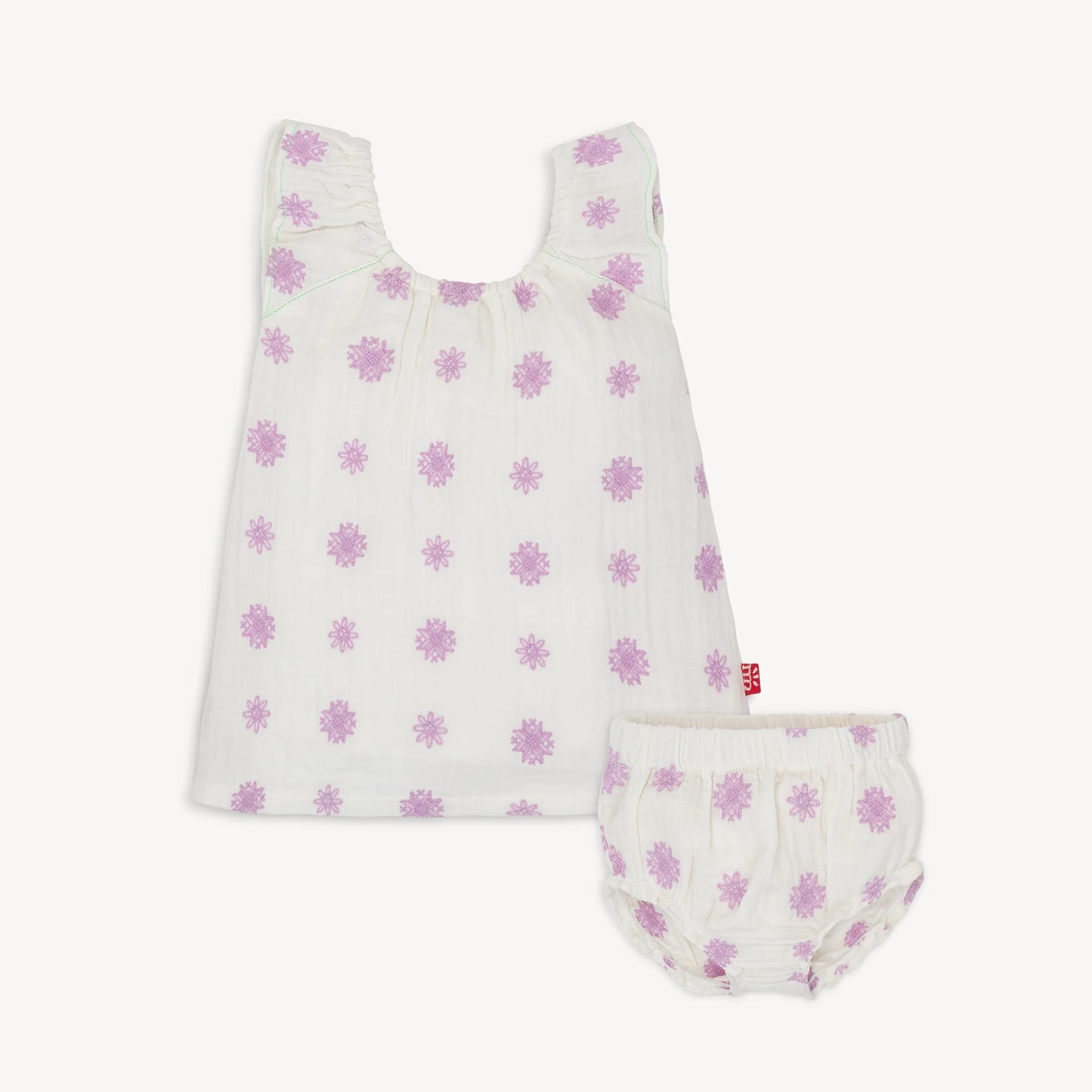 Playground Pals Cotton Gauze Magnetic Little Baby Short Sleeve Dress + Diaper Cover Set