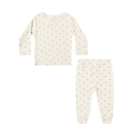 Pointelle Long Sleeve Tee + Legging - Blue Ditsy
