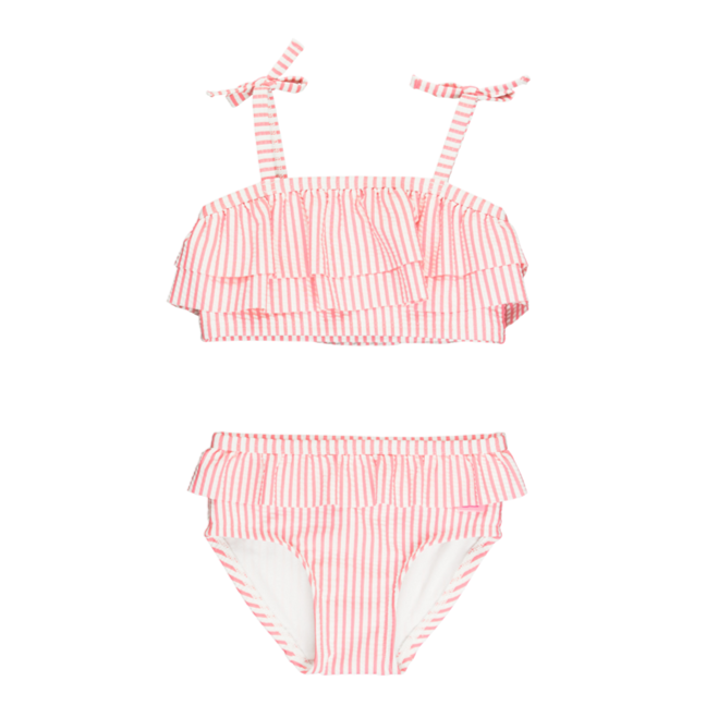 Bubblegum Pink Seersucker Bow Ruffle Bikini