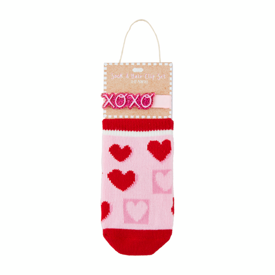 Red Valentine's Day Sock & Hair Clip Set