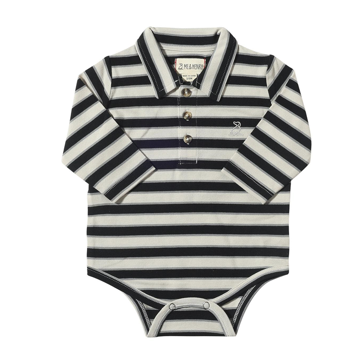 Seymour Polo Bodysuit - Black & Grey Stripe