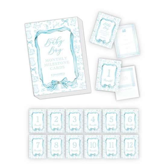 Handpainted Baby Toille Pattern Blue Milestone Cards