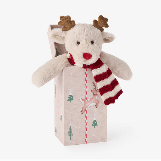 Tinsel Reindeer Snuggler Plush Security Blanket with Gift Box