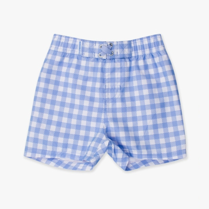 Periwinkle Blue Gingham Swim Trunks