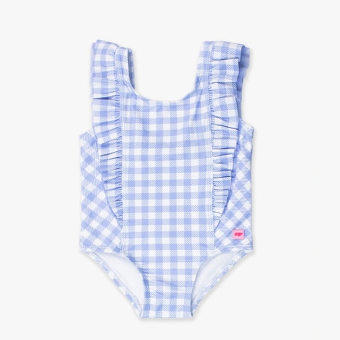 Periwinkle Blue Gingham Waterfall One Piece