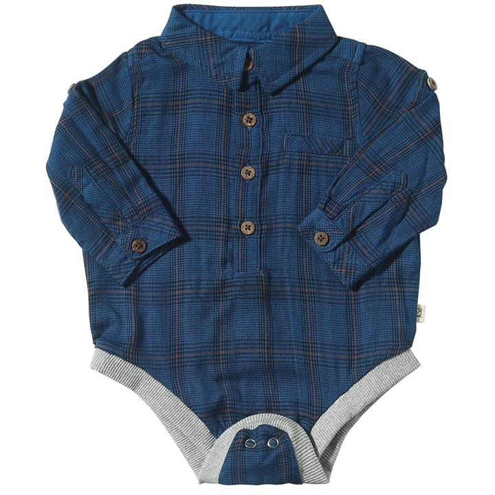 Jasper Woven Bodysuit - Navy/Black Micro Plaid