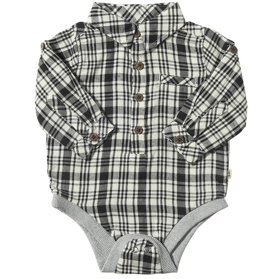 Jasper Woven Bodysuit - Black/Cream Plaid