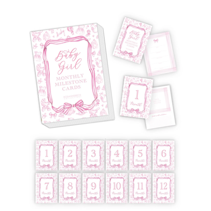 Handpainted Baby Toille Pattern Pink Milestone Cards