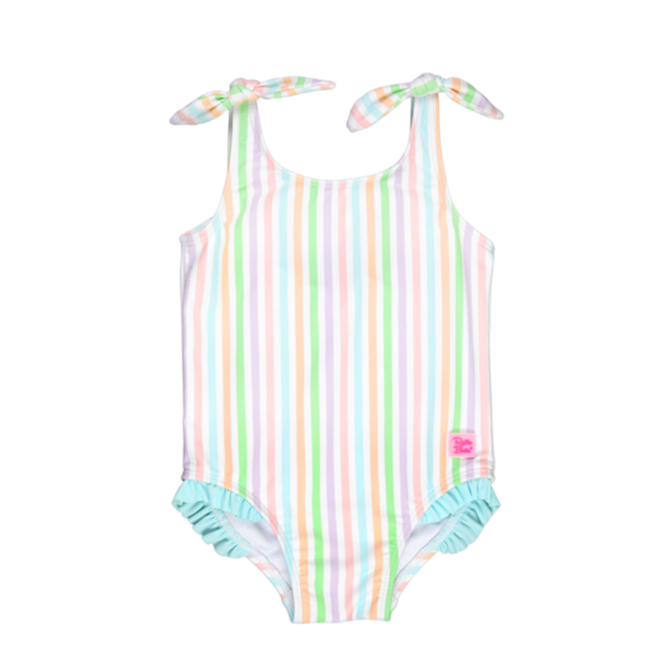 Pale Rainbow Stripe Tie Dye Tie Shoulder One Piece