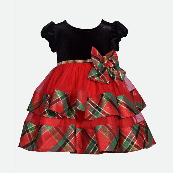 Red Paid Tiered Plaid Dress