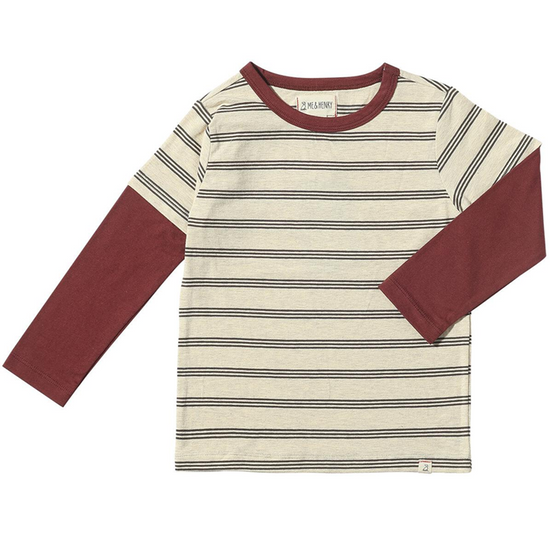 Cameron Mock Sleeve Tee -  Rust Beige/Brown Stripe