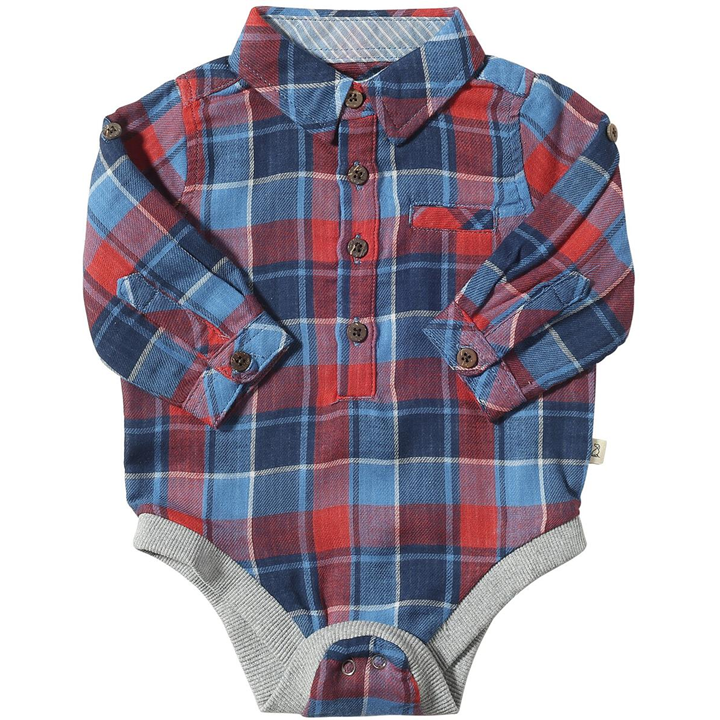 Jasper Woven Bodysuit - Blue/Rust Plaid