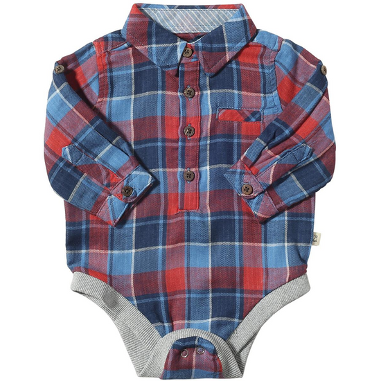 Jasper Woven Bodysuit - Blue/Rust Plaid