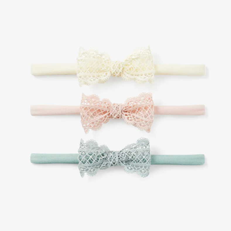 Lacey Bow Nylon Baby Headband 3-Piece Set