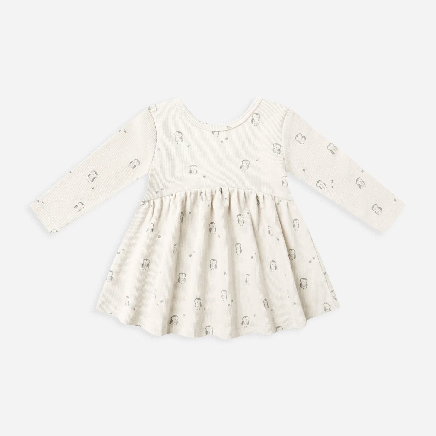 Ribbed Long Sleeve Dress - Owls