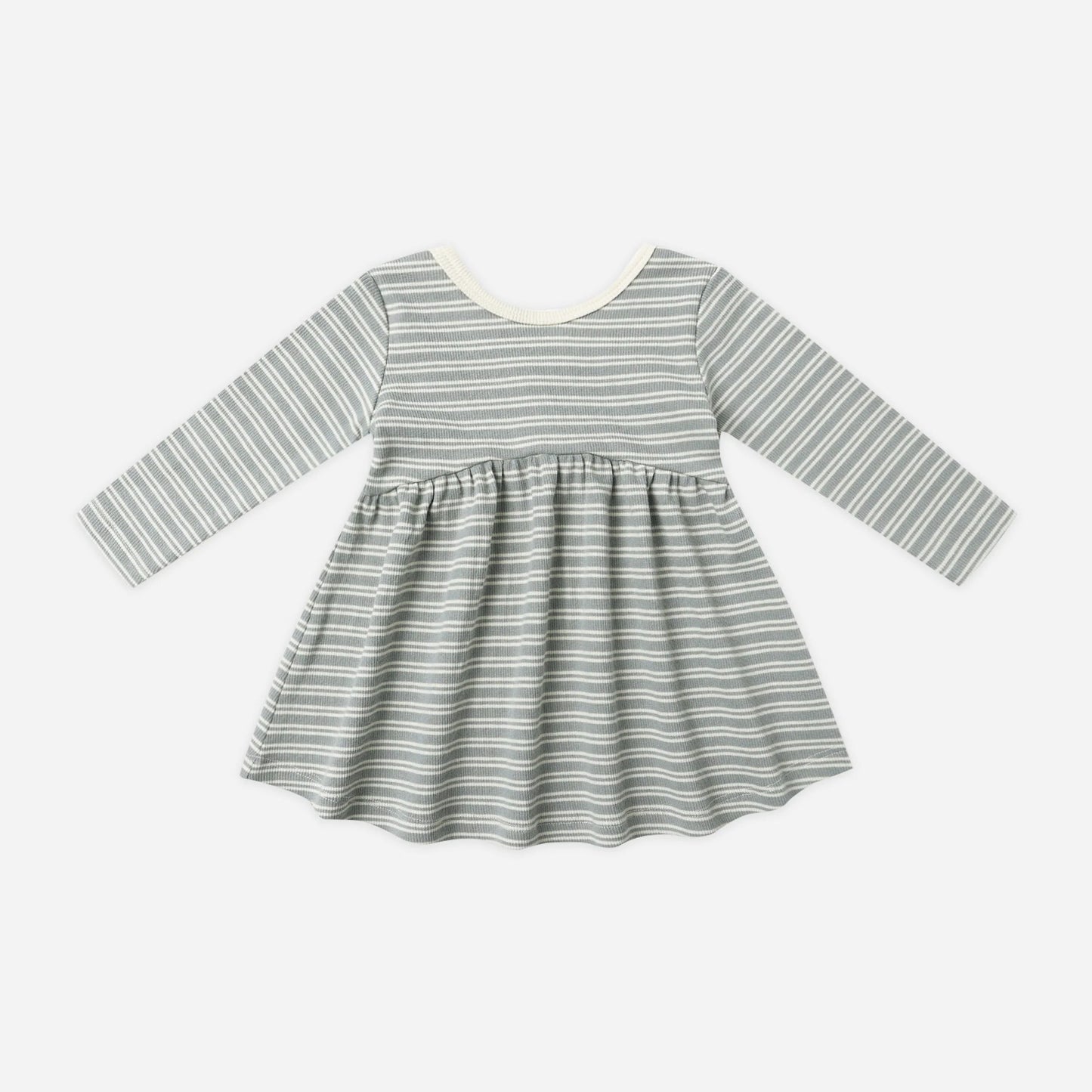 Ribbed Long Sleeve Dress - Steel Blue Micro Stripe