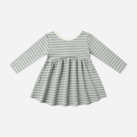 Ribbed Long Sleeve Dress - Steel Blue Micro Stripe