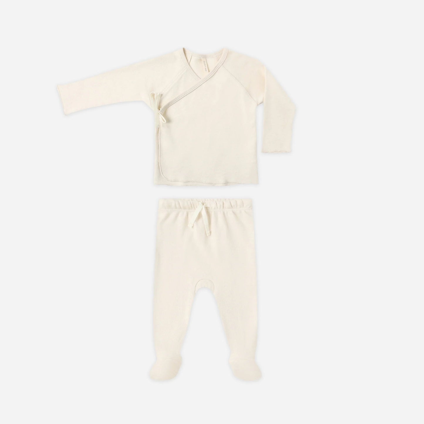 Wrap Top + Footed Pant Set - Natural