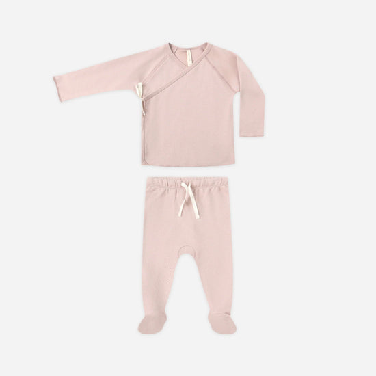 Wrap Top + Footed Pant Set - Rose