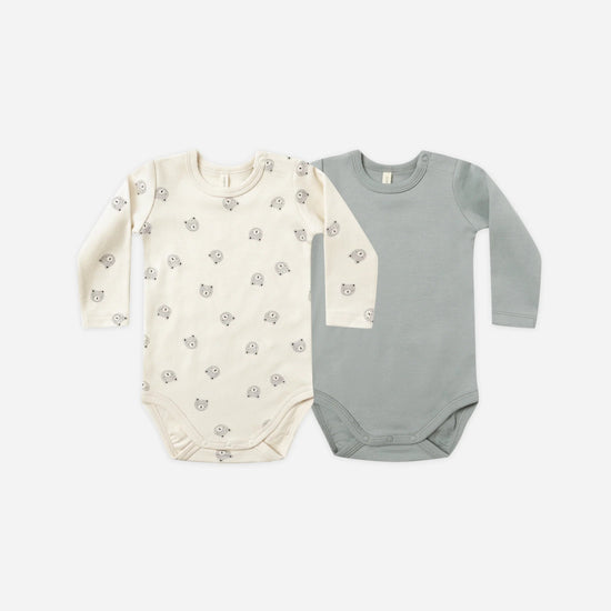 Long Sleeve Jersey Bodysuit, 2 Pack - Bears & Steel Blue