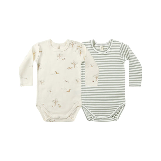 2-Pack Long Sleeve Jersey Bodysuit - Fox Land/Fern Stripe