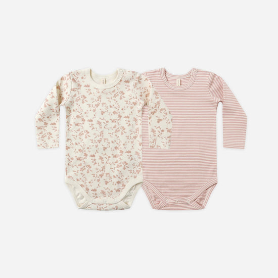 Long Sleeve Jersey Bodysuit, 2 Pack - French Garden & Rose Micro Stripe